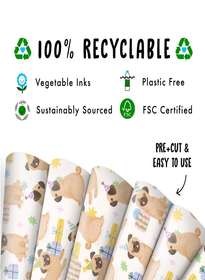 CENTRAL 23 Pug Wrapping Paper - 6 Sheets Of Gift Wrap With Tags - Pugs, Birthday Presents And Hats - Dog Wrapping Paper For Fur Mom Dad - Dog Lovers - Recyclable - Image 3